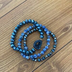 Elegant Blue Beaded Bracelet Set